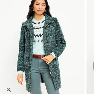 LOFT Boucle‎ Funnel Neck Coat In Green.